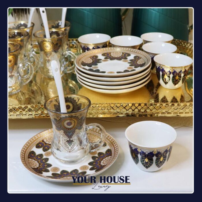 طقم شاي و قهوة فاخر بنقوش إسلامية مميزة